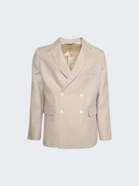Lightweight Double Breasted Suit Jacket Wheat