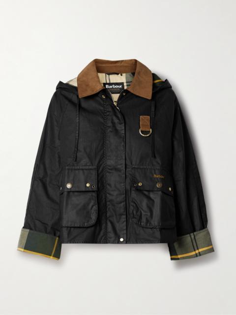 Erma Hooded Corduroy-trimmed Waxed-cotton Jacket