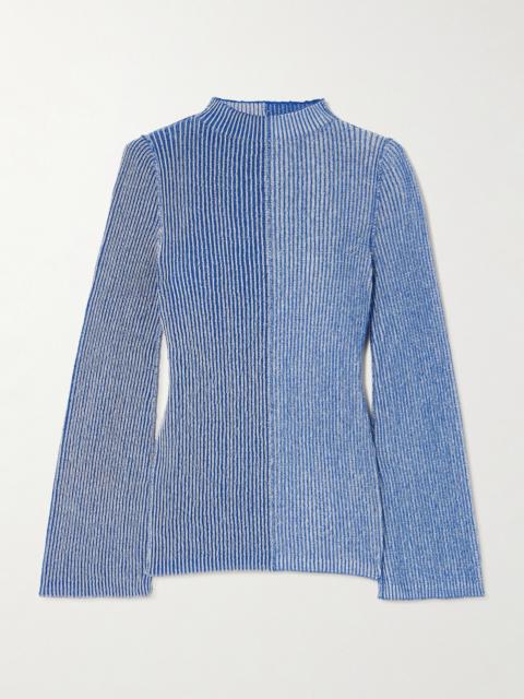 Dual Paneled Ribbed Cotton Turtleneck Sweater