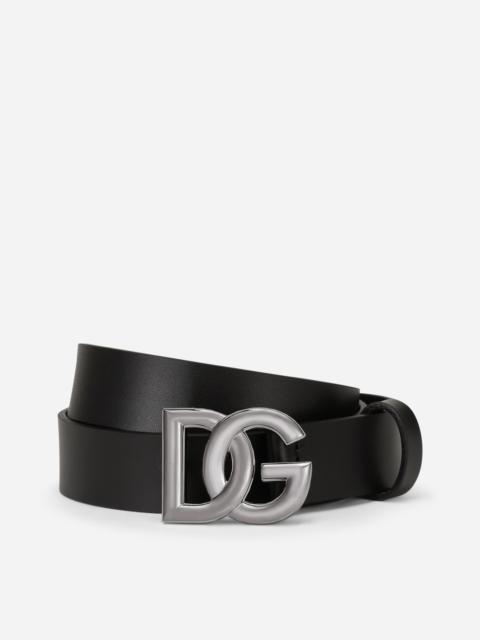 Lux leather belt with crossover DG logo buckle