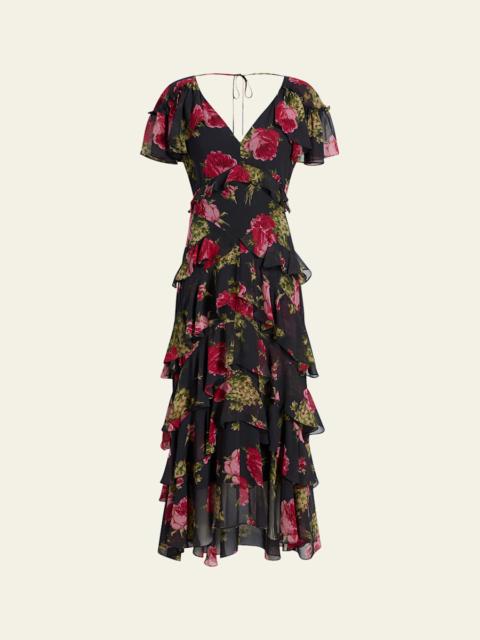 Baroque Roses Tatum Tiered Ruffle Midi Dress