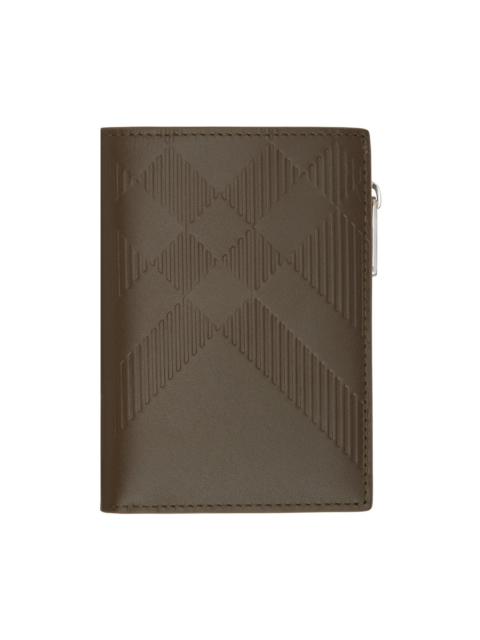 Khaki Embossed Check Zip Bifold Wallet