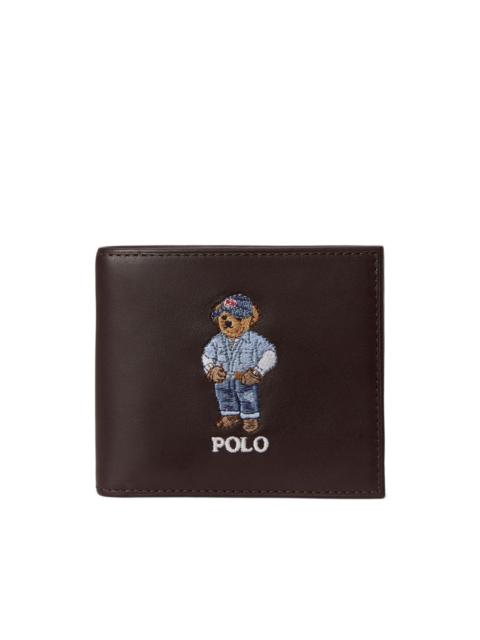 embroidered-bear leather billfold wallet