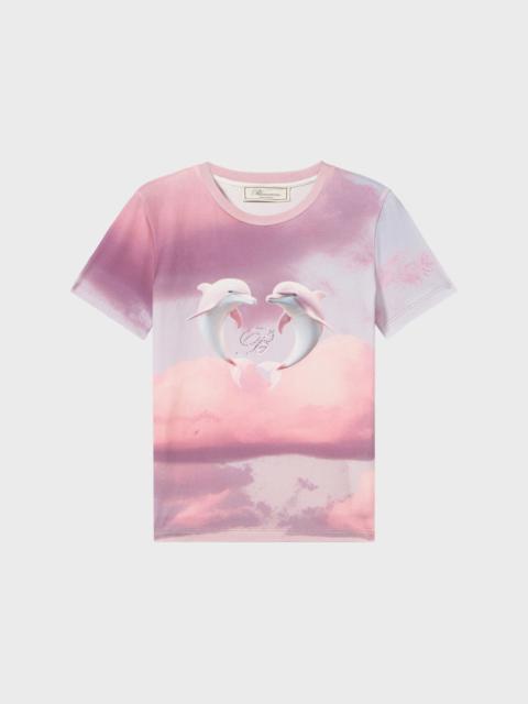 STRETCH COTTON T-SHIRT WITH DOLPHIN PRINT AND EMBROIDERY