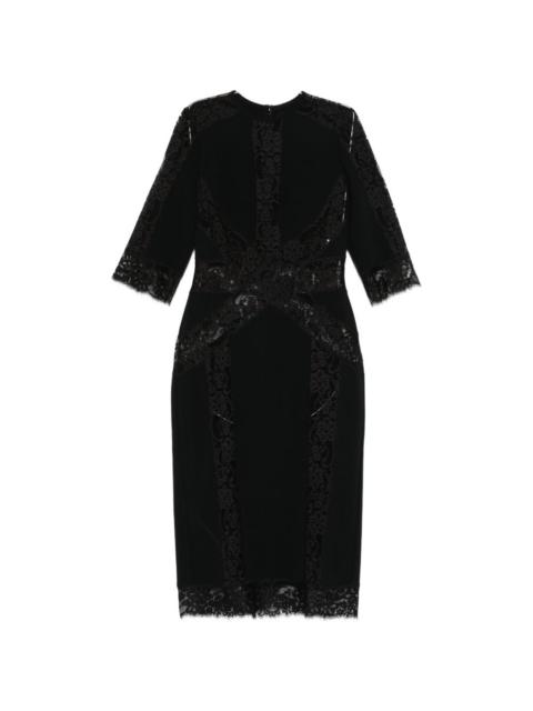 lace-panel midi dress