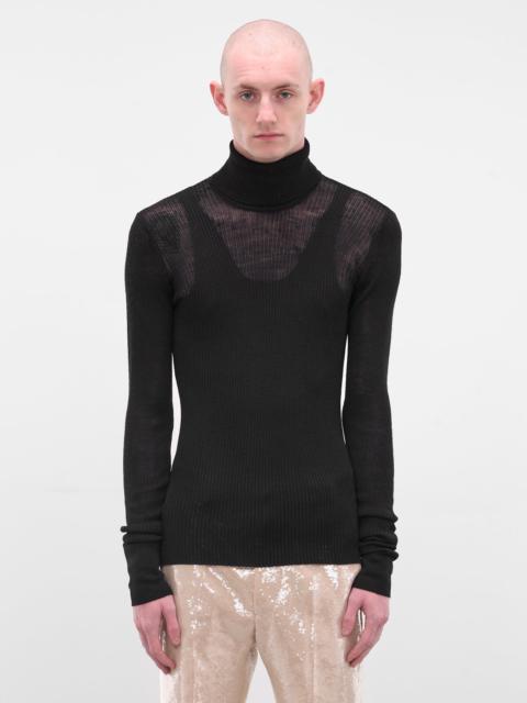 Black Rib-Knit Turleneck Sweater