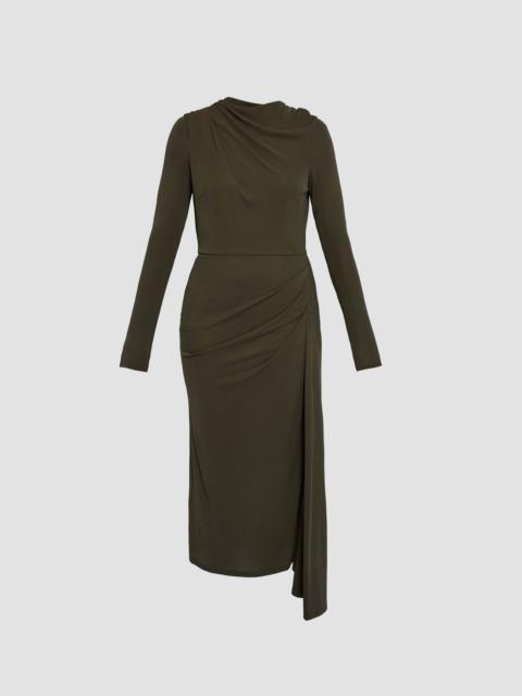 FLUID CREPE JERSEY LONG SLEEVE MIDI DRESS