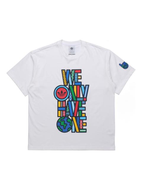 adidas originals Artist Tee Ss Earth Printing Sports Round Neck Short Sleeve White HA4693