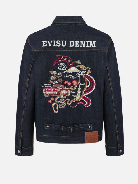 Map Appliqué Embroidery Regular Fit Denim Jacket