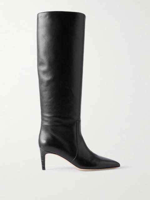 Stiletto Croc-effect Trimmed Leather Knee Boots