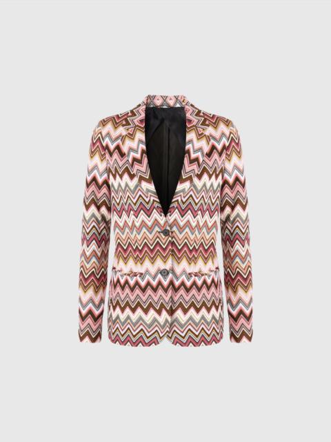 Single-breasted blazer in cotton and zigzag viscose