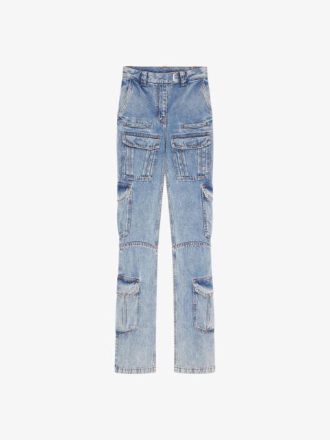 BOOT CUT CARGO PANTS IN DENIM