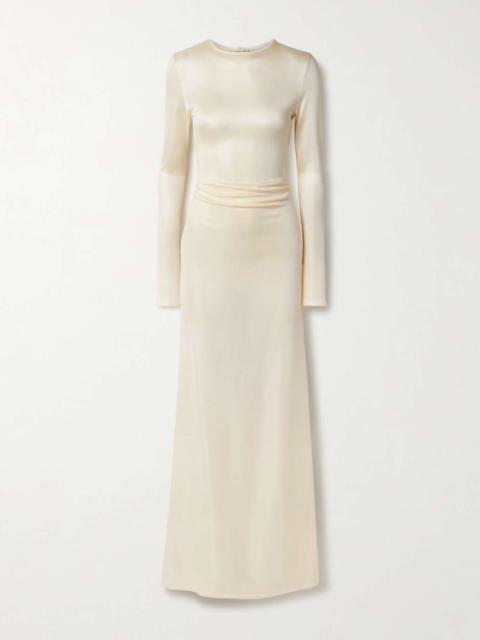 Luella gathered stretch-knit maxi dress Cream
