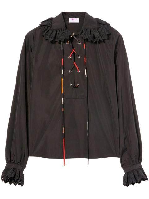 lace-up ruffled blouse