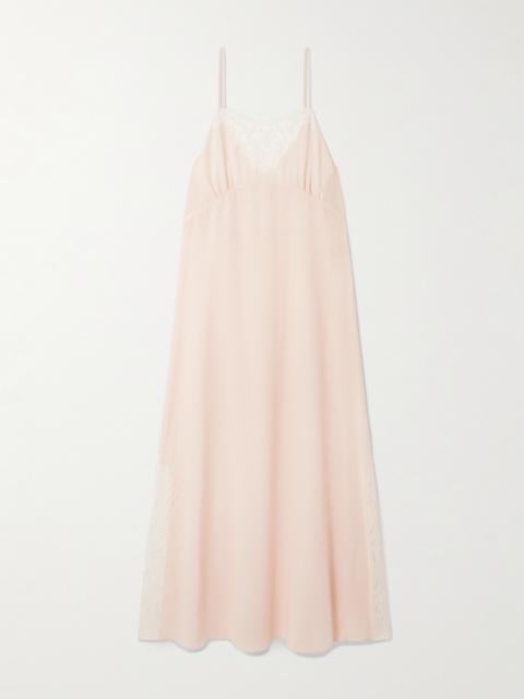 Lace-trimmed Silk Crepe De Chine Maxi Dress