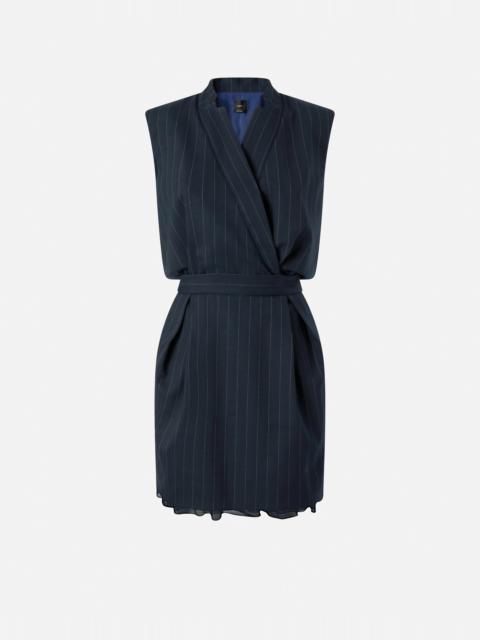 SLEEVELESS SHORT DRESS IN PINSTRIPE POLY WOOL