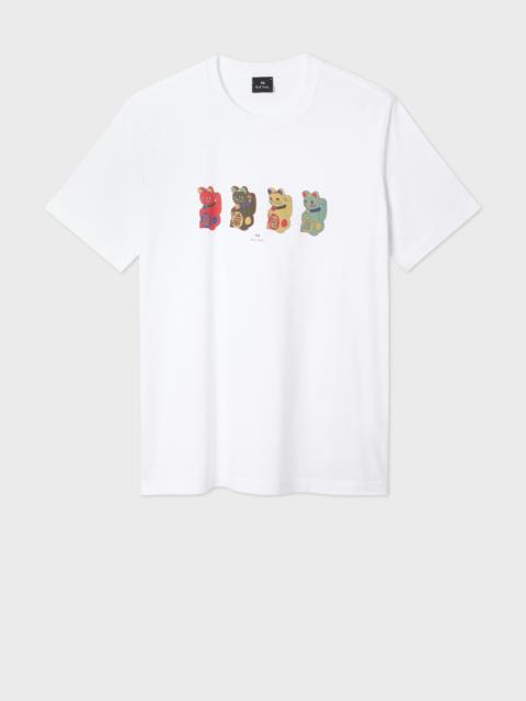 White 'Lucky Cats' Print T-Shirt