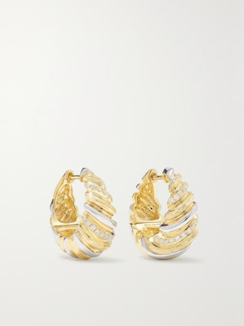 9-karat Yellow And White Gold Diamond Hoop Earrings
