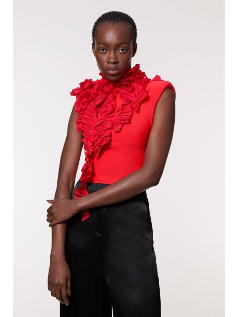 Figure Form Bandage Knit Woven Rosette Detail Top