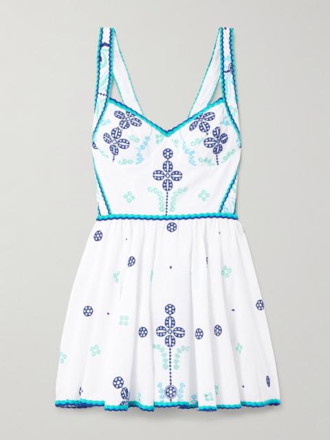 Moli Shirred Broderie Anglaise Cotton-blend Mini Dress