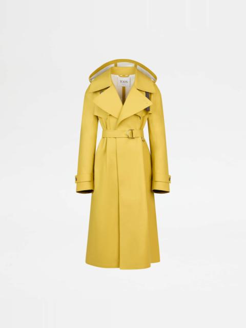 TRENCH COAT IN COTTON WITH LEATHER DETAILING - YELLOW