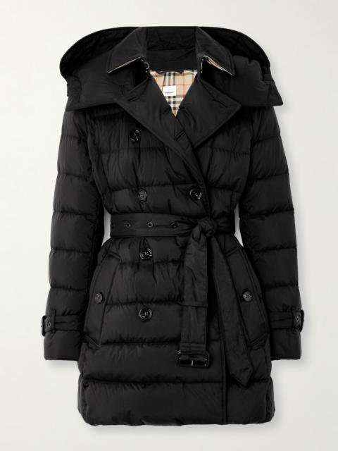 Hooded Belted Double-breasted Quilted Shell Down Coat