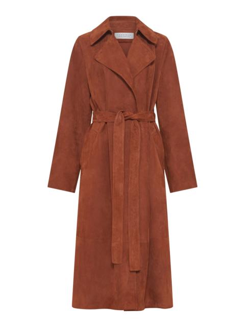 Lyra Trench Coat in Cognac Suede