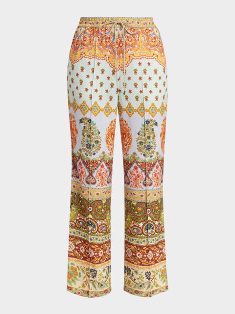 Relaxed Drawstring Paisley Pants