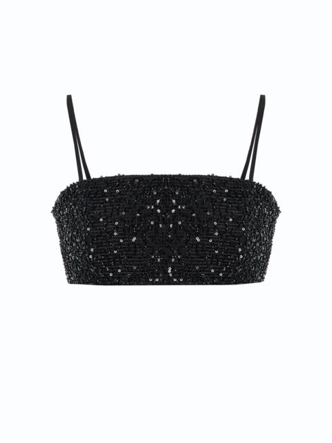 Tori Sequined Cotton Crop Top black