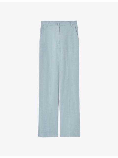Straight-Leg Pressed-Crease Linen-Blend Trousers