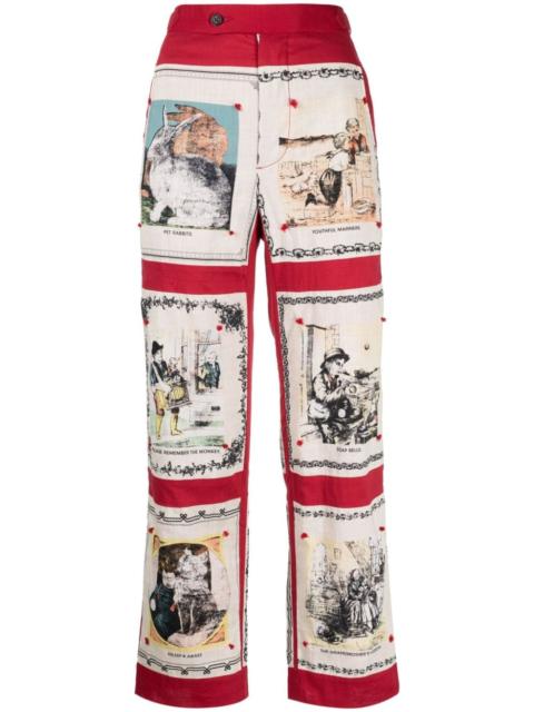 graphic-print cotton high-waisted trousers
