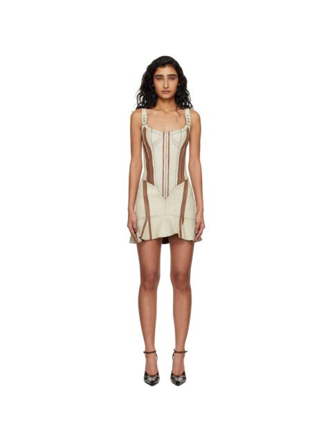 Taupe & Brown Scallop Leather Minidress