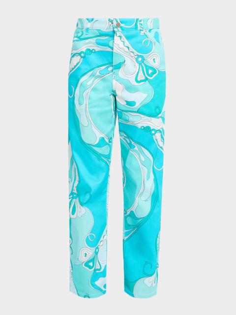 Orchidee-Print Straight-Leg Cotton Pants