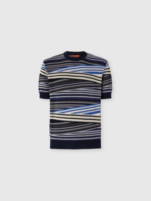Short Sleeve T-Shirt with Striped Micro Zigzag