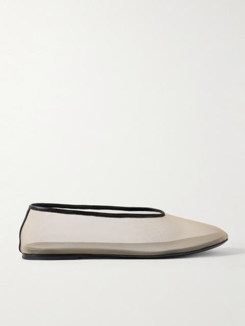 Marcy Leather-trimmed Mesh Ballet Flats