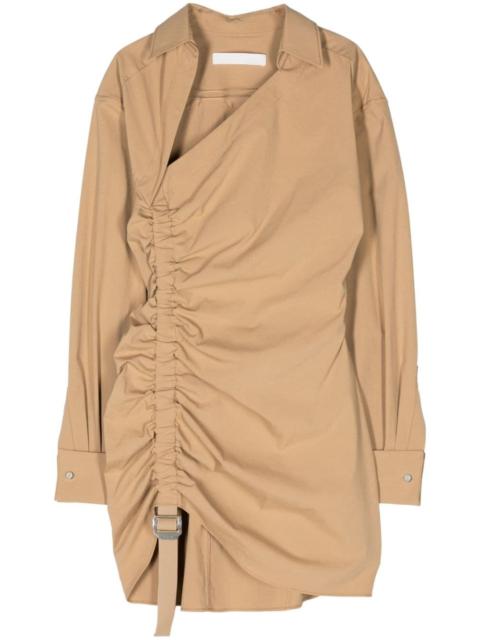 asymmetric-neck gathered minidress