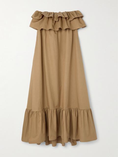 Strapless Ruffled Cotton-gabardine Maxi Dress