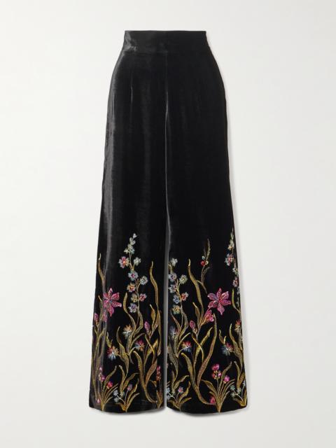 Cipro Embroidered Velvet Straight-leg Pants