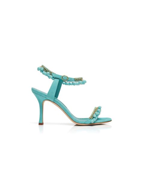 Blue Suede Jewel Embellished Sandals
