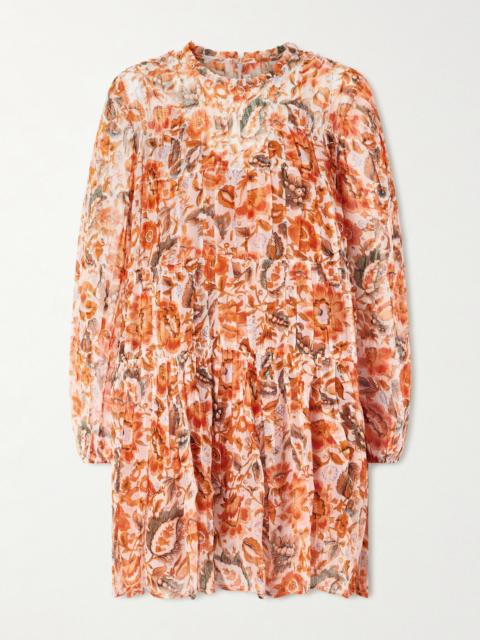 Juno Topaz Tiered Floral-print Georgette Mini Dress
