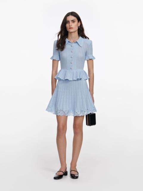 Blue Pointelle Peplum Knit Mini Dress