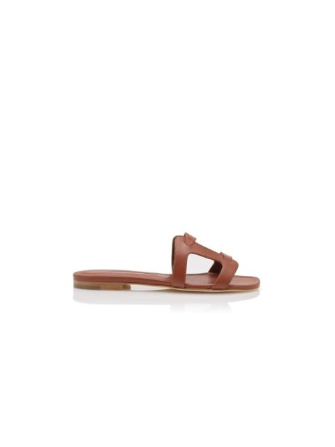 Brown Nappa Leather Flat Sandals