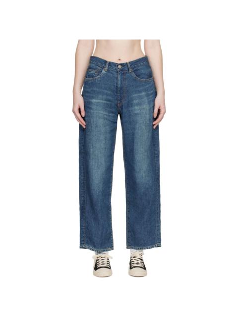 Blue Zipper Linen Jeans