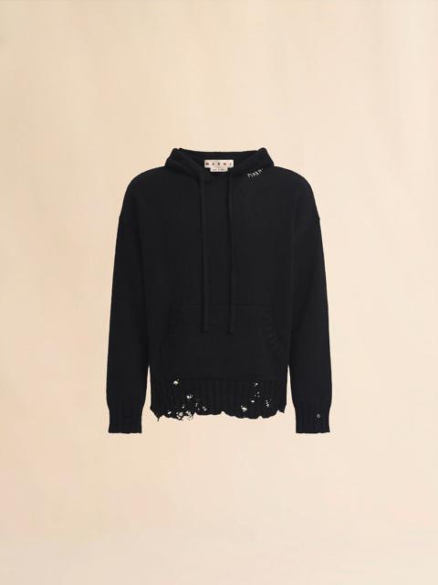 BLACK DISHEVELLED COTTON HOODIE WITH MARNI MENDING