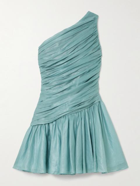 Lulu One-shoulder Gathered Voile Mini Dress