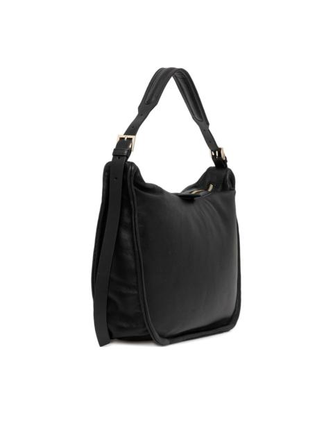 zip-top leather shoulder bag