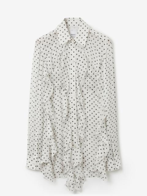 Ruffled Polka Dot Silk Chiffon Blouse