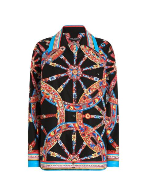 Carretto-print poplin hawaii shirt