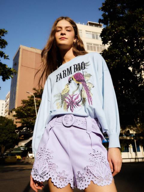 Lilac Geometric Richelieu Twill Belted Shorts