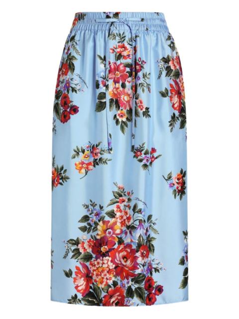 floral-print elasticated midi skirt